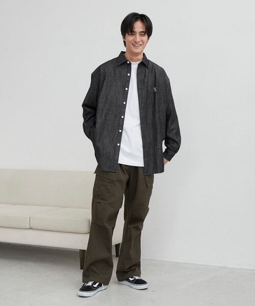 coen（コーエン）の「ワンポイントベア刺繍デニムシャツ（シャツ/ブラウス・メンズ・ブラック/ネイビー/コバルトブルー・M/L/XL）」の9枚目の写真