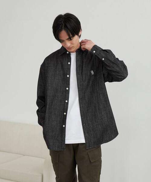 coen（コーエン）の「ワンポイントベア刺繍デニムシャツ（シャツ/ブラウス・メンズ・ブラック/ネイビー/コバルトブルー・M/L/XL）」の10枚目の写真