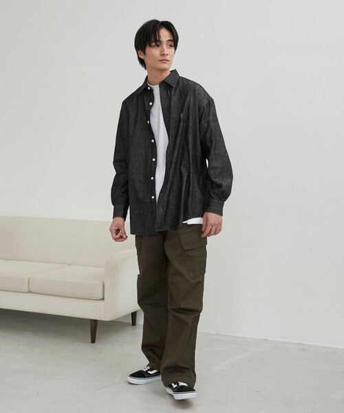 coen（コーエン）の「ワンポイントベア刺繍デニムシャツ（シャツ/ブラウス・メンズ・ブラック/ネイビー/コバルトブルー・M/L/XL）」の11枚目の写真