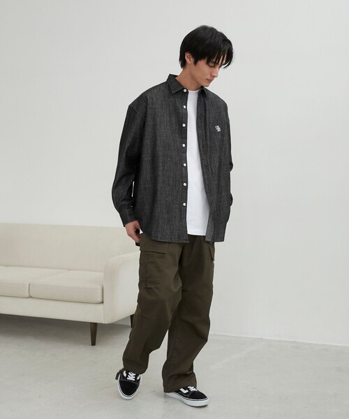 coen（コーエン）の「ワンポイントベア刺繍デニムシャツ（シャツ/ブラウス・メンズ・ブラック/ネイビー/コバルトブルー・M/L/XL）」の13枚目の写真