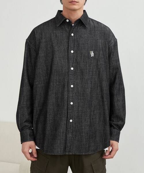 coen（コーエン）の「ワンポイントベア刺繍デニムシャツ（シャツ/ブラウス・メンズ・ブラック/ネイビー/コバルトブルー・M/L/XL）」の14枚目の写真