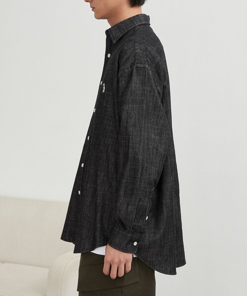 coen（コーエン）の「ワンポイントベア刺繍デニムシャツ（シャツ/ブラウス・メンズ・ブラック/ネイビー/コバルトブルー・M/L/XL）」の15枚目の写真