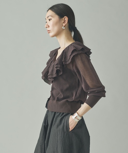 Curensology（カレンソロジー）の「Curensology(カレンソロジー)/ラッフルニットカーディガン（カーディガン/ボレロ・レディース・イエロー/ブラック/グレー/ブラウン・FREE）」の11枚目の写真