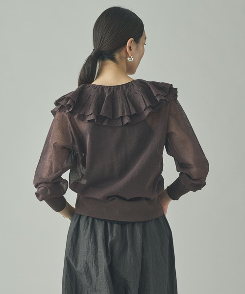 Curensology（カレンソロジー）の「Curensology(カレンソロジー)/ラッフルニットカーディガン（カーディガン/ボレロ・レディース・イエロー/ブラック/グレー/ブラウン・FREE）」の12枚目の写真