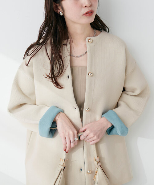 【新品】完売品　配色プレーティングポリニットカーデ natural couture（ナチュラルクチュール）の「配色プレー