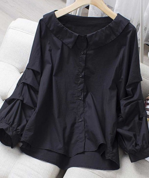 ﾌﾗｯﾄｶﾗｰﾎﾞﾘｭｰﾑ三段ﾀｯｸﾌﾞﾗｳｽ（シャツ/ブラウス）｜CADBURY（キャドバリー）