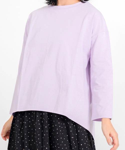 MARAI(マーライ)の「バックスリット コットンプルオーバー 長袖カットソー ベーシックトップス(Tシャツ/カットソー・レディース・イエロー/ライトパープル/ホワイト/ブラック・FREE)」の3枚目の写真