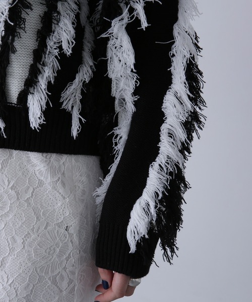 ROSE BUD（ローズバッド）の「バイカラーフリンジニットプルオーバー（ニット/セーター・レディース・ブラック/ピンク・ONE SIZE）」の13枚目の写真