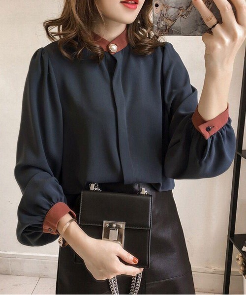SallyLunn(サリーラン)の「【大人のきれいめスタイルに♪】シンプルエレガンスブラウス(シャツ/ブラウス・レディース・ネイビー/ホワイト・MEDIUM/LARGE)」の1枚目の写真