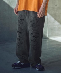 ADAMPATEK/pigment dyeing damage wide pants/ピグメント染ダメージワイドスウェットパンツ
