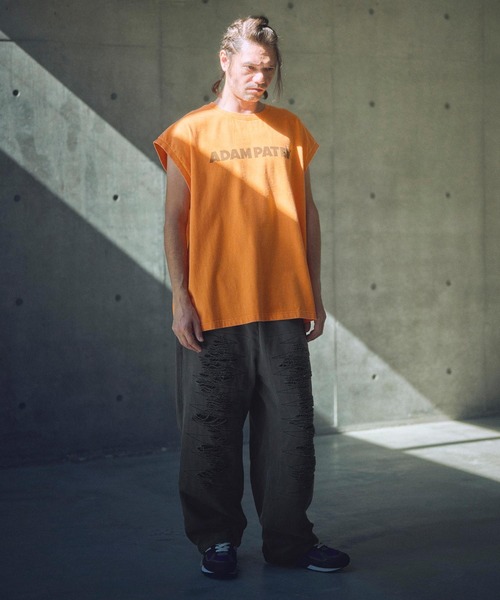 ADAM PATEK(アダムパテック)の「ADAMPATEK/pigment dyeing damage wide pants/ピグメント染ダメージワイドスウェットパンツ(スウェットパンツ・メンズ・ブラック・2/1)」の17枚目の写真