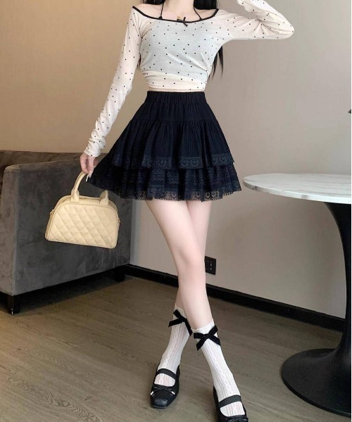 Mejoul(メジュール)の「【インナーパンツ付き】ダブルフリル レース ティアード ミニスカート(スカート・レディース・ホワイト/ブラック・F)」の18枚目の写真