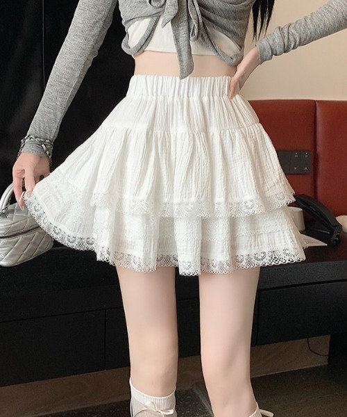 Mejoul(メジュール)の「【インナーパンツ付き】ダブルフリル レース ティアード ミニスカート(スカート・レディース・ホワイト/ブラック・F)」の22枚目の写真