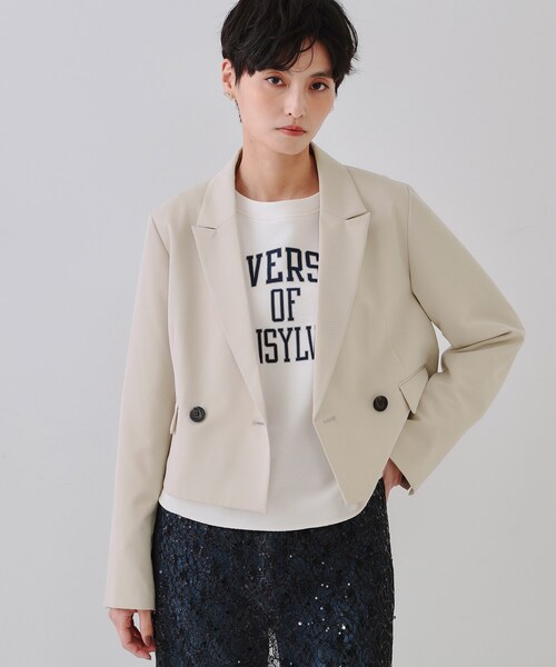 OPAQUE.CLIP(オペークドットクリップ)の「ショートテーラードジャケット【洗濯機洗い可】(テーラードジャケット・レディース・ネイビー/ベージュ・38/42/40)」の1枚目の写真