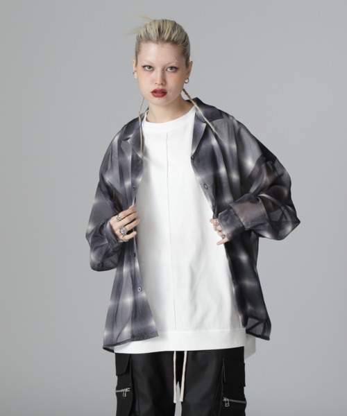 DANKE SCHON(ダンケシェーン)の「DankeSchon/ダンケシェーン/OMBRE CHECK MESH LONG SHIRTS(シャツ/ブラウス・メンズ・ブラウン/ブラック・M/L)」の2枚目の写真