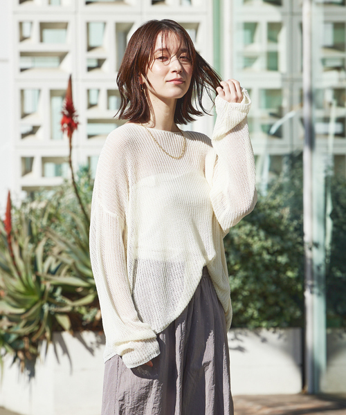 abahouse mavie（アバハウスマヴィ）の「リネンライクシアーニット/春服/夏服/メッシュ（ニット/セーター・レディース・アイボリー/グレー/グレイッシュブルー/ベージュ・フリー）」の10枚目の写真