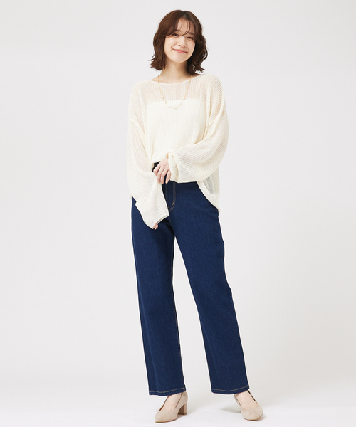 abahouse mavie（アバハウスマヴィ）の「リネンライクシアーニット/春服/夏服/メッシュ（ニット/セーター・レディース・アイボリー/グレー/グレイッシュブルー/ベージュ・フリー）」の12枚目の写真