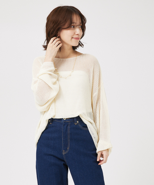 abahouse mavie（アバハウスマヴィ）の「リネンライクシアーニット/春服/夏服/メッシュ（ニット/セーター・レディース・アイボリー/グレー/グレイッシュブルー/ベージュ・フリー）」の13枚目の写真