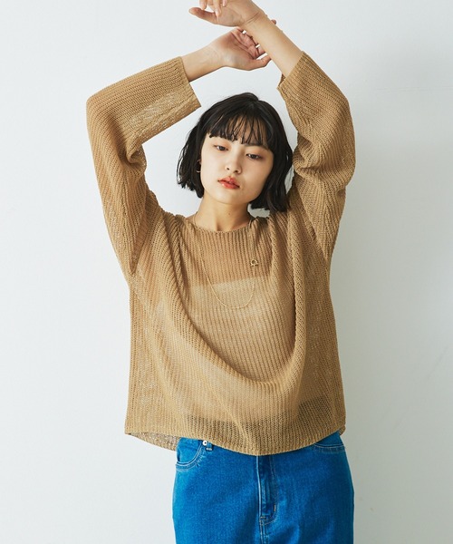 abahouse mavie（アバハウスマヴィ）の「リネンライクシアーニット/春服/夏服/メッシュ（ニット/セーター・レディース・アイボリー/グレー/グレイッシュブルー/ベージュ・フリー）」の9枚目の写真