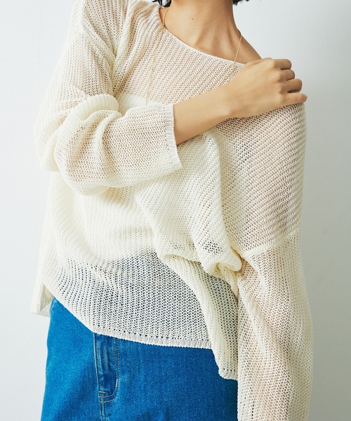 abahouse mavie（アバハウスマヴィ）の「リネンライクシアーニット/春服/夏服/メッシュ（ニット/セーター・レディース・アイボリー/グレー/グレイッシュブルー/ベージュ・フリー）」の7枚目の写真