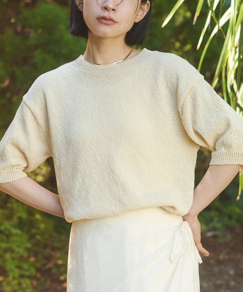 hunch（ハンチ）の「【WEB限定/別注】半袖 サマーニット（ニット/セーター・レディース・ブラック/クリーム/ダークベージュ/ライトグリーン・FREE）」の2枚目の写真