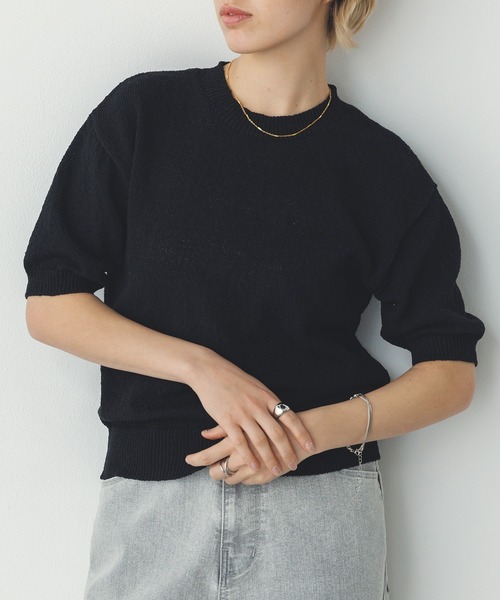 hunch（ハンチ）の「【WEB限定/別注】半袖 サマーニット（ニット/セーター・レディース・ブラック/クリーム/ダークベージュ/ライトグリーン・FREE）」の20枚目の写真