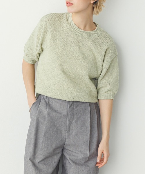 hunch（ハンチ）の「【WEB限定/別注】半袖 サマーニット（ニット/セーター・レディース・ブラック/クリーム/ダークベージュ/ライトグリーン・FREE）」の5枚目の写真