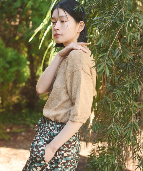 hunch（ハンチ）の「【WEB限定/別注】半袖 サマーニット（ニット/セーター・レディース・ブラック/クリーム/ダークベージュ/ライトグリーン・FREE）」の14枚目の写真