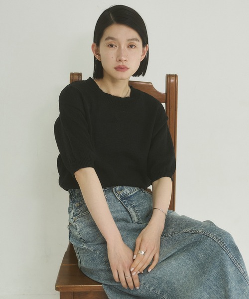 hunch（ハンチ）の「【WEB限定/別注】半袖 サマーニット（ニット/セーター・レディース・ブラック/クリーム/ダークベージュ/ライトグリーン・FREE）」の19枚目の写真