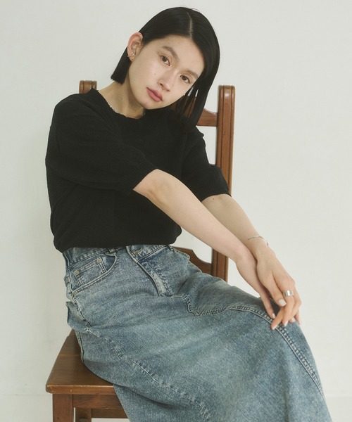 hunch（ハンチ）の「【WEB限定/別注】半袖 サマーニット（ニット/セーター・レディース・ブラック/クリーム/ダークベージュ/ライトグリーン・FREE）」の18枚目の写真