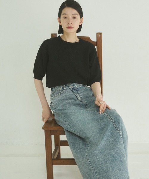 hunch（ハンチ）の「【WEB限定/別注】半袖 サマーニット（ニット/セーター・レディース・ブラック/クリーム/ダークベージュ/ライトグリーン・FREE）」の22枚目の写真