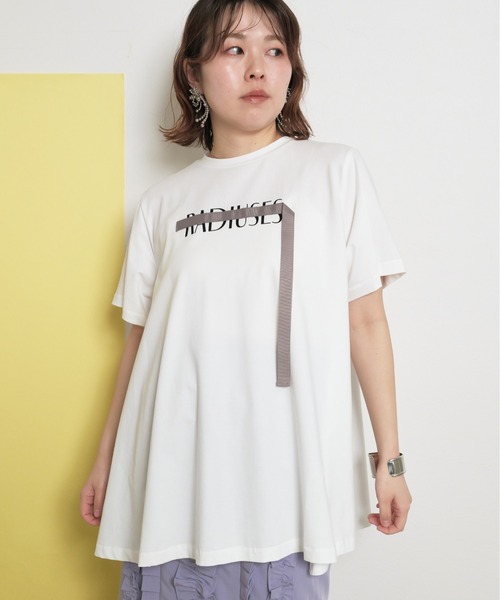 tシャツ シルケット天竺素材 フレアシルエット テープデザイン Tシャツ レディース シルケット天竺素材 フレアシルエット テープデザイン Tシャツ