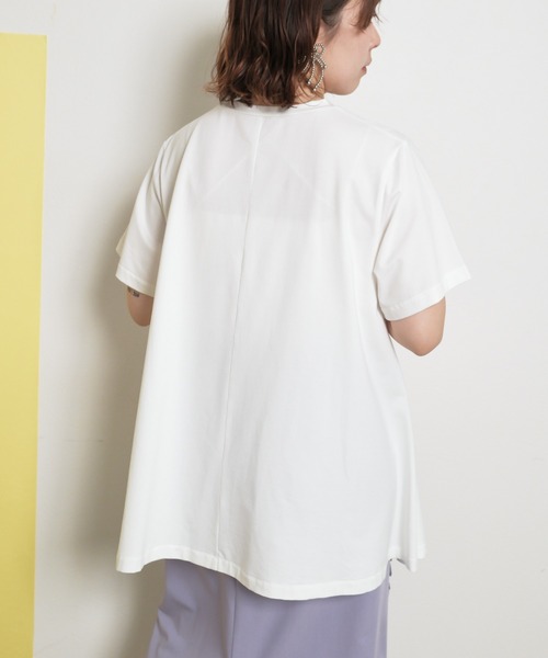 tシャツ シルケット天竺素材 フレアシルエット テープデザイン Tシャツ レディース palm RICHE tシャツ シルケット天竺素材 フレアシルエット