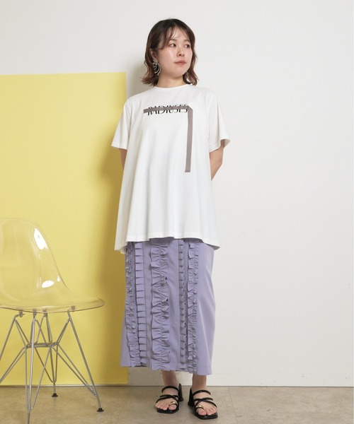 tシャツ シルケット天竺素材 フレアシルエット テープデザイン Tシャツ レディース シルケット天竺素材 フレアシルエット テープデザイン Tシャツ