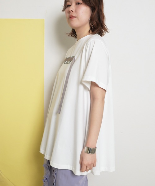 tシャツ シルケット天竺素材 フレアシルエット テープデザイン Tシャツ レディース palm RICHE tシャツ シルケット天竺素材 フレアシルエット