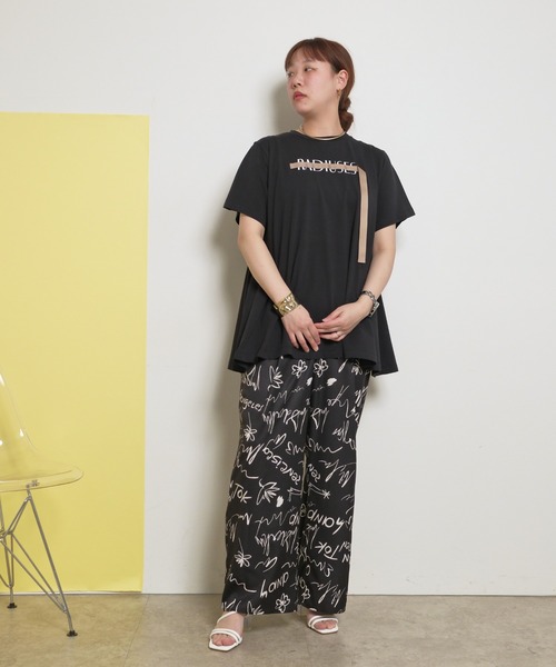 tシャツ シルケット天竺素材 フレアシルエット テープデザイン Tシャツ レディース シルケット天竺素材 フレアシルエット テープデザイン Tシャツ