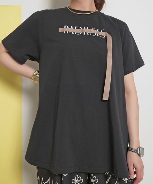 tシャツ シルケット天竺素材 フレアシルエット テープデザイン Tシャツ レディース palm RICHE tシャツ シルケット天竺素材 フレアシルエット