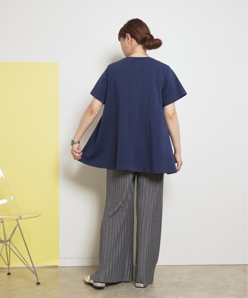 tシャツ シルケット天竺素材 フレアシルエット テープデザイン Tシャツ レディース シルケット天竺素材 フレアシルエット テープデザイン Tシャツ