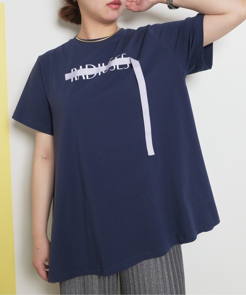 tシャツ シルケット天竺素材 フレアシルエット テープデザイン Tシャツ レディース シルケット天竺素材 フレアシルエット テープデザイン Tシャツ