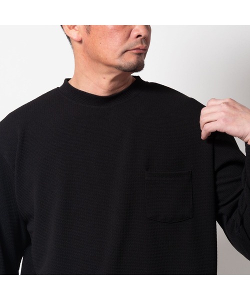 BAYBLO(ベイブロ)の「(SA) ジャガード レイヤード 無地 長袖 Tシャツ(Tシャツ/カットソー・メンズ・ブラック/チャコールグレー/グレー/ホワイト/ベージュ・M/L/LL)」の3枚目の写真