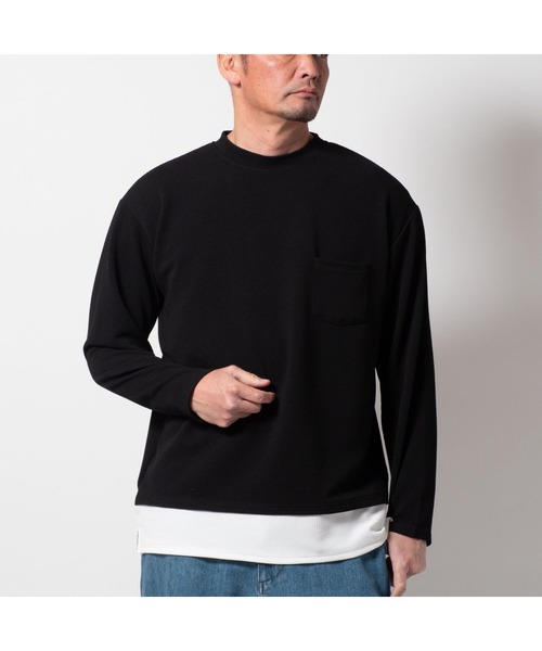 BAYBLO(ベイブロ)の「(SA) ジャガード レイヤード 無地 長袖 Tシャツ(Tシャツ/カットソー・メンズ・ブラック/チャコールグレー/グレー/ホワイト/ベージュ・M/L/LL)」の6枚目の写真