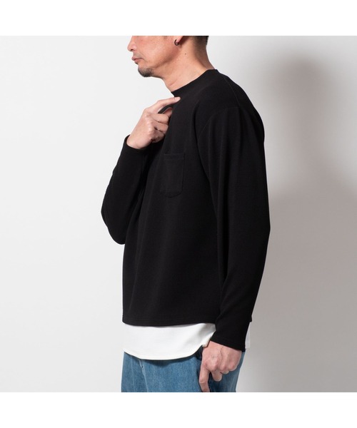 BAYBLO(ベイブロ)の「(SA) ジャガード レイヤード 無地 長袖 Tシャツ(Tシャツ/カットソー・メンズ・ブラック/チャコールグレー/グレー/ホワイト/ベージュ・M/L/LL)」の7枚目の写真