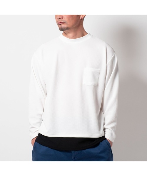 BAYBLO(ベイブロ)の「(SA) ジャガード レイヤード 無地 長袖 Tシャツ(Tシャツ/カットソー・メンズ・ブラック/チャコールグレー/グレー/ホワイト/ベージュ・M/L/LL)」の11枚目の写真