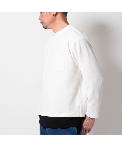 BAYBLO(ベイブロ)の「(SA) ジャガード レイヤード 無地 長袖 Tシャツ(Tシャツ/カットソー・メンズ・ブラック/チャコールグレー/グレー/ホワイト/ベージュ・M/L/LL)」の12枚目の写真