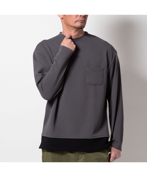 BAYBLO(ベイブロ)の「(SA) ジャガード レイヤード 無地 長袖 Tシャツ(Tシャツ/カットソー・メンズ・ブラック/チャコールグレー/グレー/ホワイト/ベージュ・M/L/LL)」の16枚目の写真