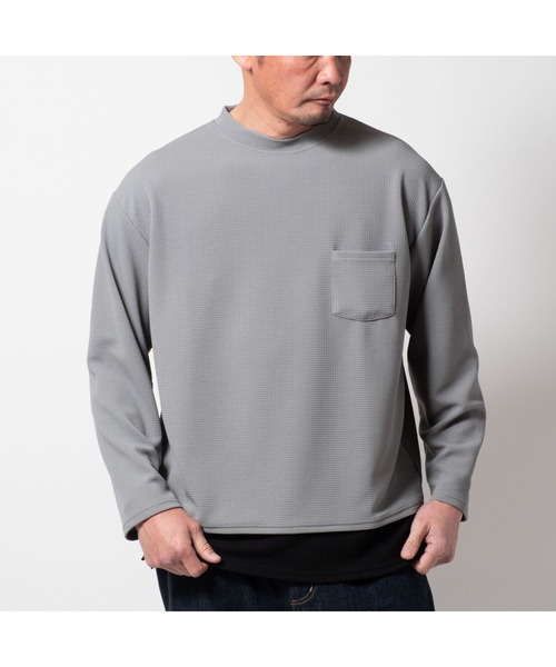 BAYBLO(ベイブロ)の「(SA) ジャガード レイヤード 無地 長袖 Tシャツ(Tシャツ/カットソー・メンズ・ブラック/チャコールグレー/グレー/ホワイト/ベージュ・M/L/LL)」の21枚目の写真
