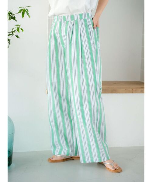 Ungrid(アングリッド)の「ウエストタックストライプパンツ(その他パンツ・レディース・グリーン/ブルー・FREE)」の2枚目の写真