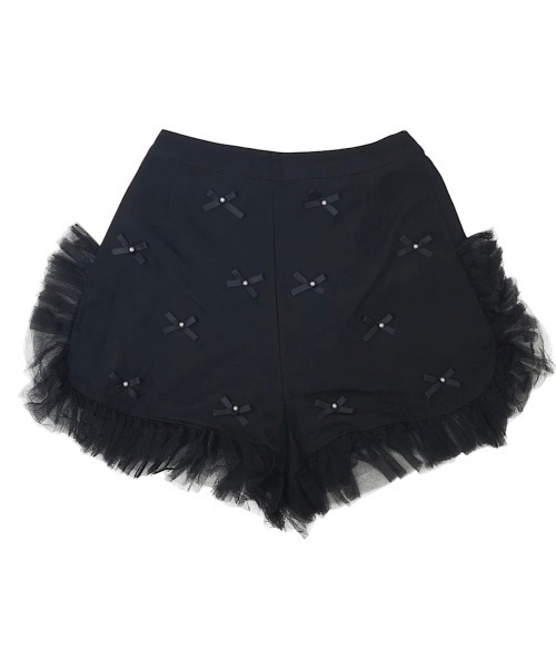 lilLilly（リルリリー）の「airi×Starry リボンたっぷりフリルショートパンツ（その他パンツ・レディース・ホワイト/ブラック・FREE）」の3枚目の写真