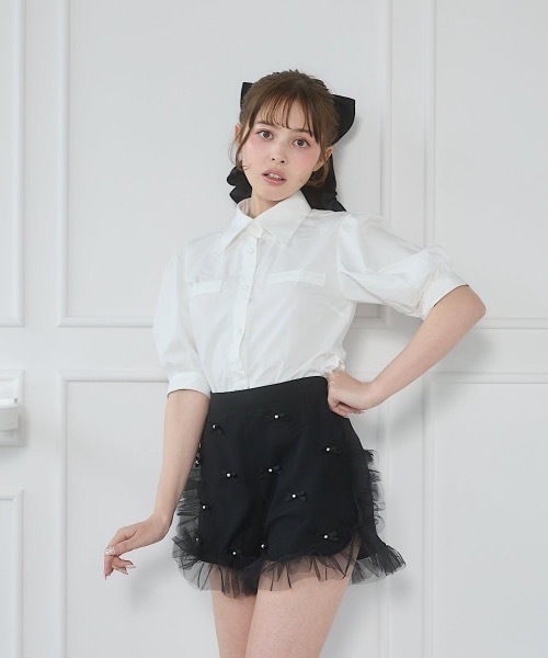 lilLilly（リルリリー）の「airi×Starry リボンたっぷりフリルショートパンツ（その他パンツ・レディース・ホワイト/ブラック・FREE）」の14枚目の写真