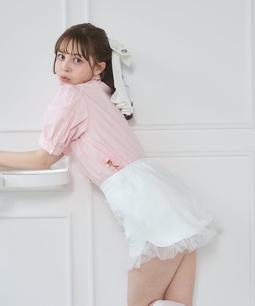 lilLilly（リルリリー）の「airi×Starry リボンたっぷりフリルショートパンツ（その他パンツ・レディース・ホワイト/ブラック・FREE）」の15枚目の写真